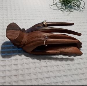 Vintage Handcrafted Hand Carved Wooden Jewelry/Trinket Holder Foot & Hand